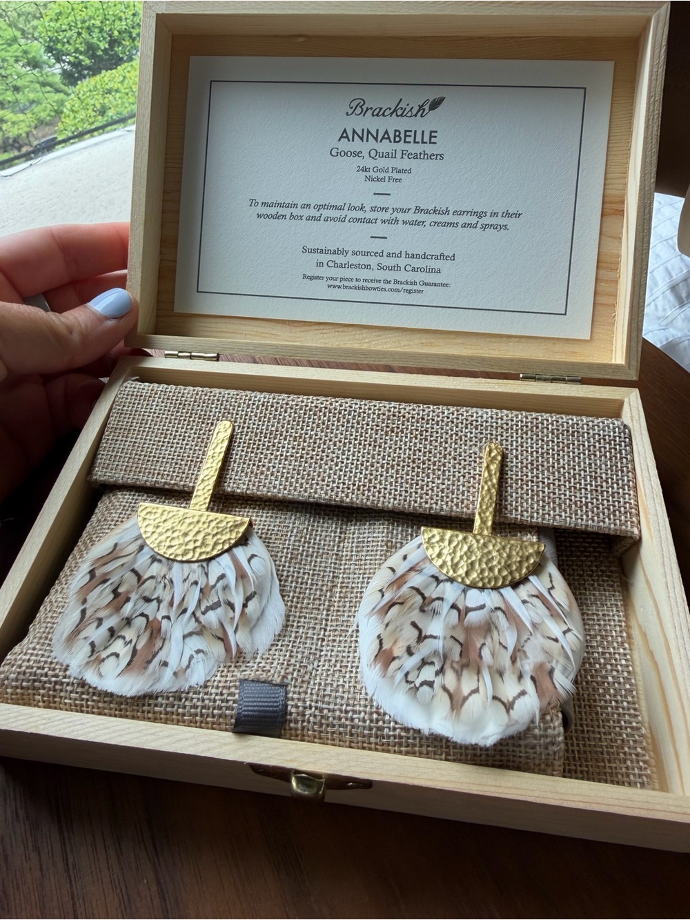 Brackish 24k Handmade Quail Feather Earrings